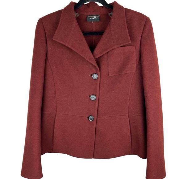 Akris Jackets & Blazers - Akris Cashmere Wool Button Blazer Jacket Sz 10 Brick Red Classic Office Luxury